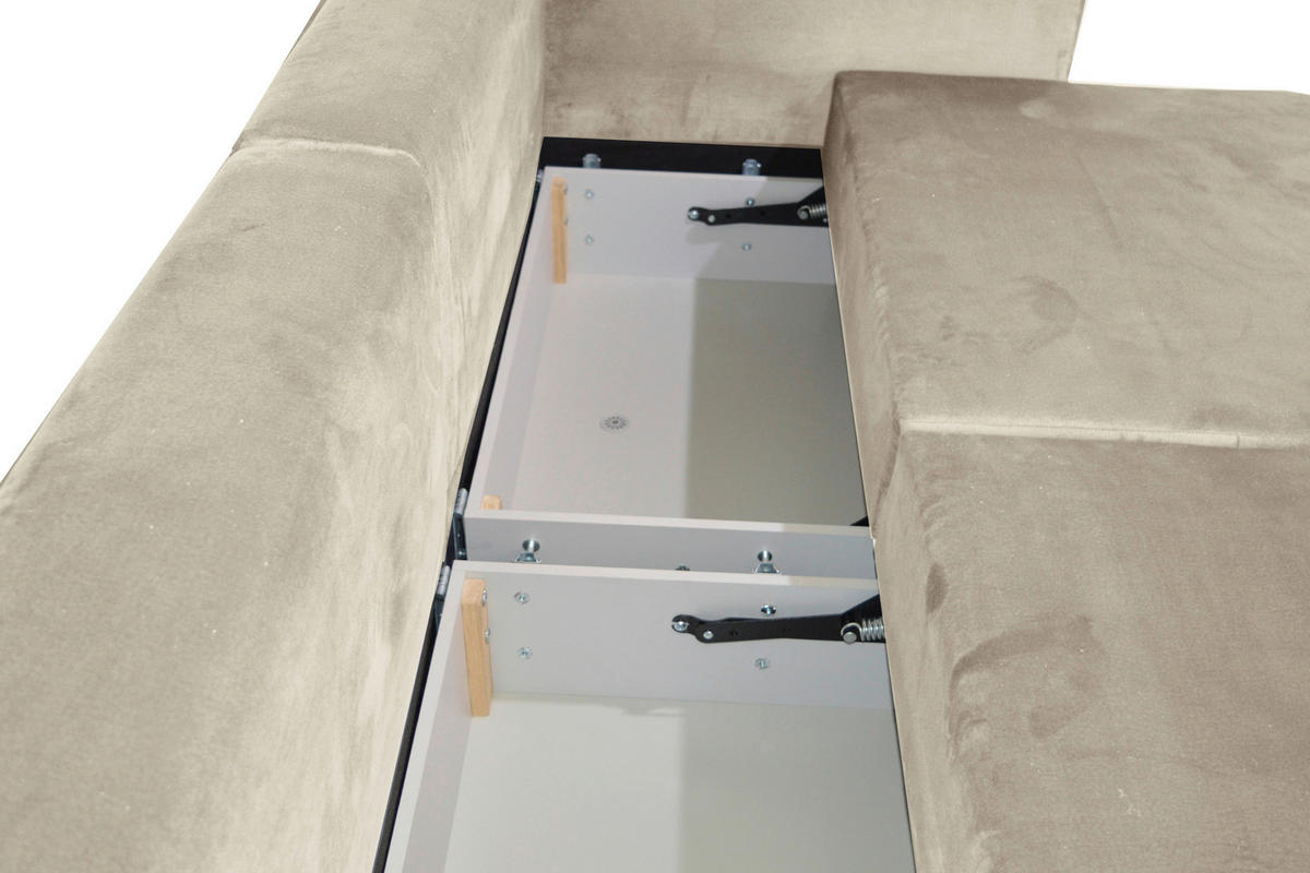 BIGSOFA in Velours Beige  - Beige/Schwarz, Design, Kunststoff/Textil (256/88/120cm) - home24