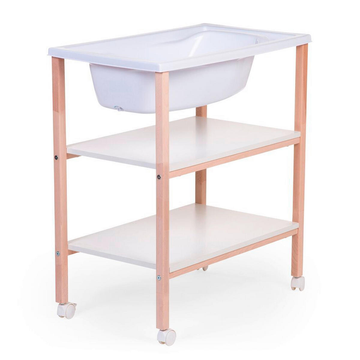 WICKELTISCH 2in1 Set Wickeltisch + Badewanne Weiß, Buchefarben  - Buchefarben/Weiß, KONVENTIONELL, Holzwerkstoff/Kunststoff (91,5/53,5/106,5cm) - Childhome