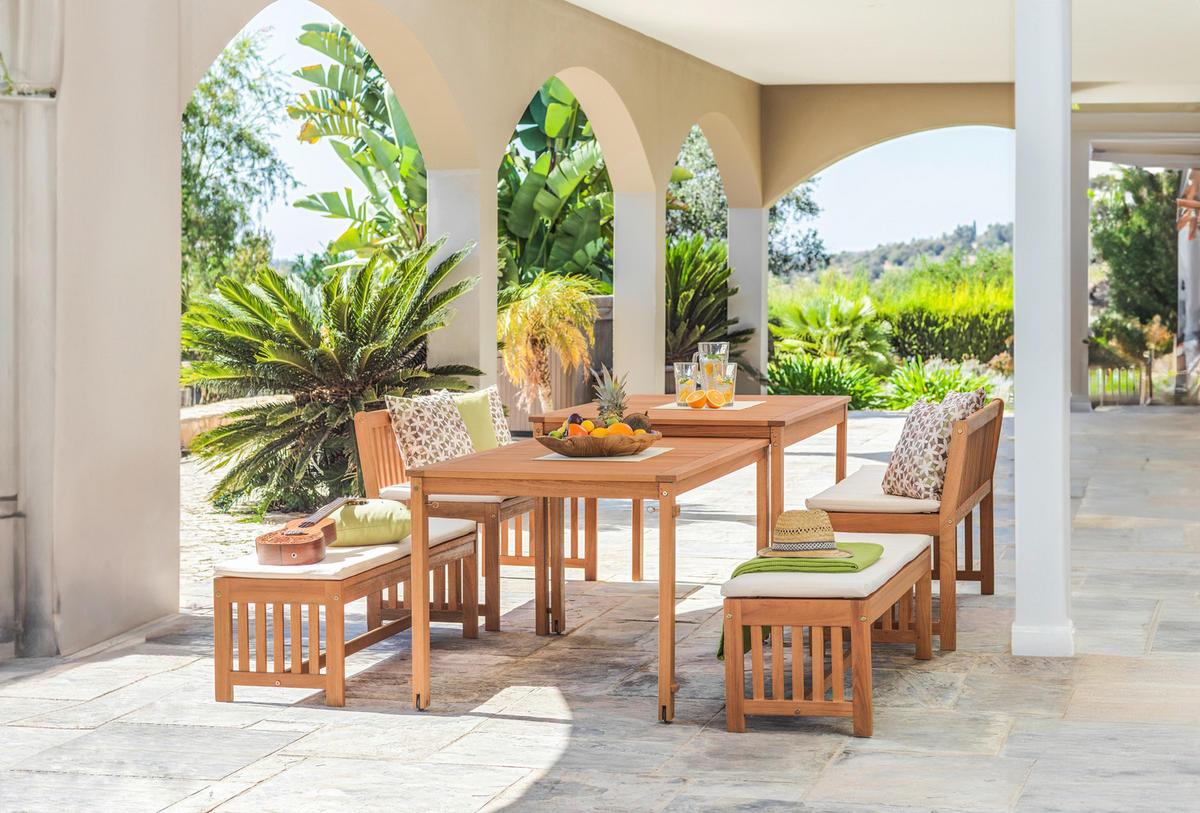 MOBILIER TERASĂ ȘI LOUNGE 10 piese  - alb/culoare natur, Lifestyle, lemn/textil - Ambia Garden