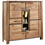HIGHBOARD Sheesham massiv Sheeshamfarben Beleuchtung  - Sheeshamfarben/Naturfarben, LIFESTYLE, Glas/Holz (150/150/45cm) - Landscape