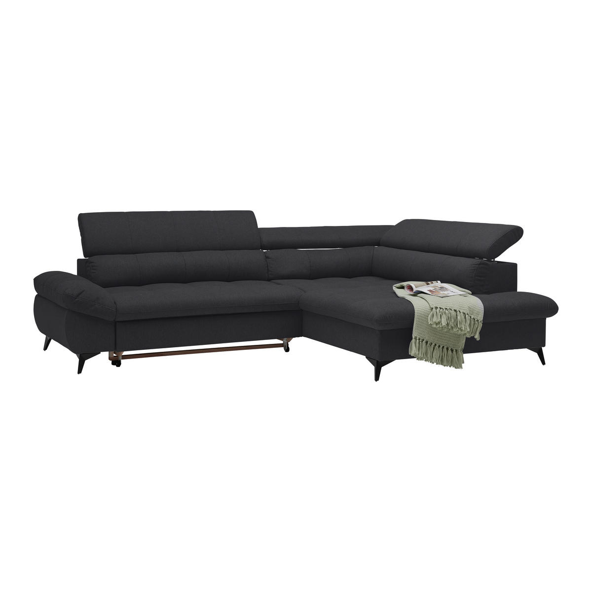 ECKSOFA in Chenille Schwarz  - Schwarz, Modern, Textil/Metall (296/201cm) - Livetastic