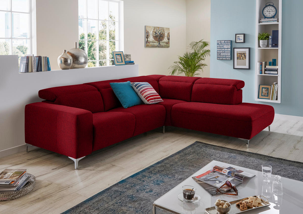 ECKSOFA Rot Flachgewebe  - Chromfarben/Rot, Design, Textil/Metall (238/290cm) - Pure Home Lifestyle