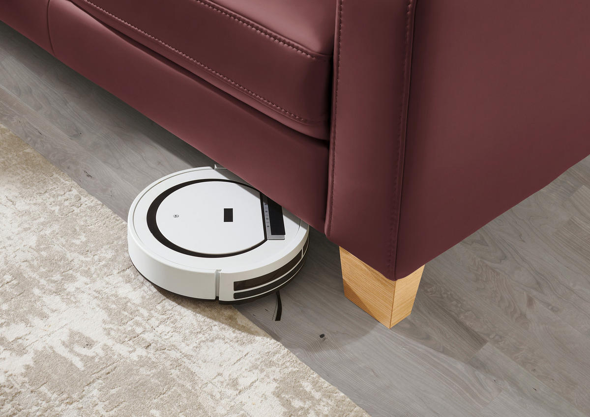 ECKSOFA in Echtleder Beere  - Eiche Bianco/Beere, Natur, Leder/Holz (235/257cm) - Valdera
