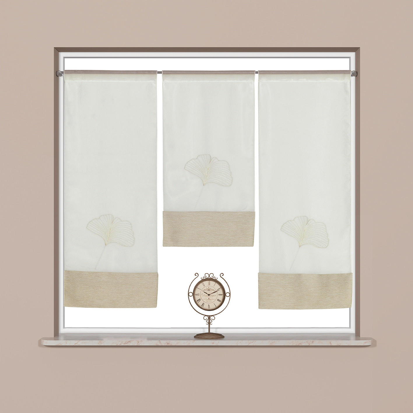 KURZGARDINE 3ER SET   90/80 cm   - Beige/Weiß, Natur, Textil (90/80cm)