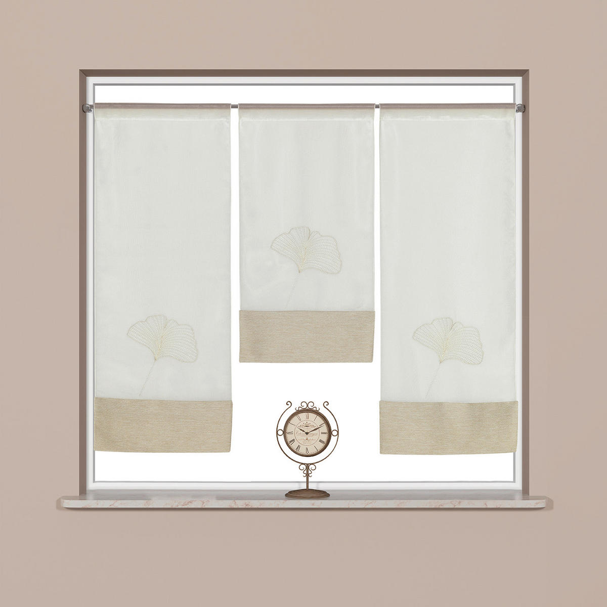 KURZGARDINE 3ER SET   90/80 cm   - Beige/Weiß, Natur, Textil (90/80cm)
