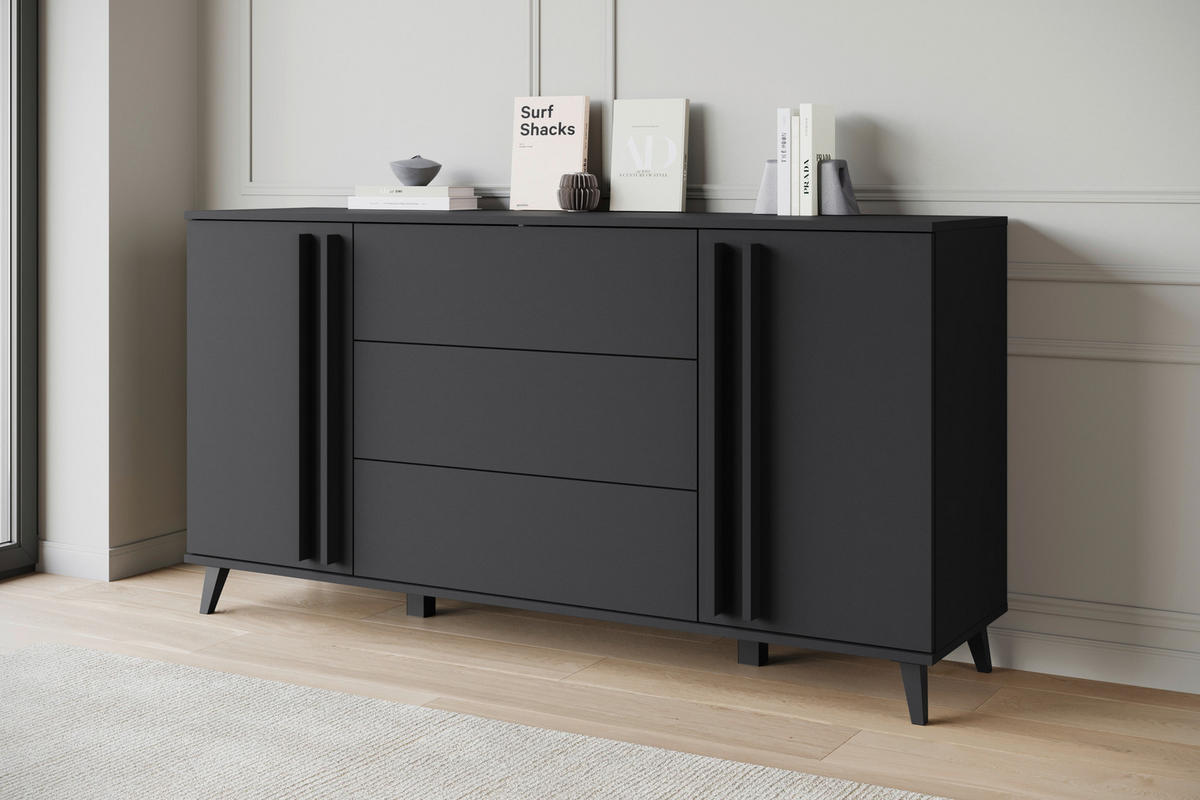 SIDEBOARD 150/77,8/39,5 cm  in Schwarz  - Schwarz, Trend, Holzwerkstoff/Kunststoff (150/77,8/39,5cm)
