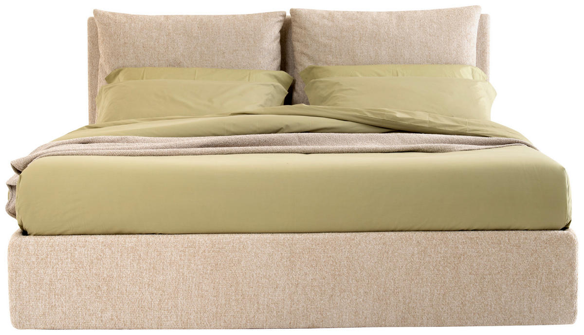 POLSTERBETT 180/200 cm,  in Beige, gepolstertes Kopfteil, Lattenrost, Bettkasten,  - Beige/Silberfarben, Design, Holz/Kunststoff (180/200cm) - Milino