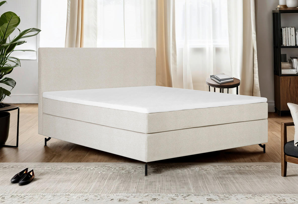 BOXSPRINGBETT 140/200 cm  in Creme  - Creme/Schwarz, MODERN, Textil (140/200cm) - MID.YOU