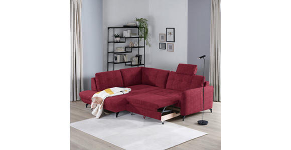 ECKSOFA in Flachgewebe, Leinenoptik Rot  - Rot/Schwarz, Design, Textil/Metall (208/247cm) - Xora