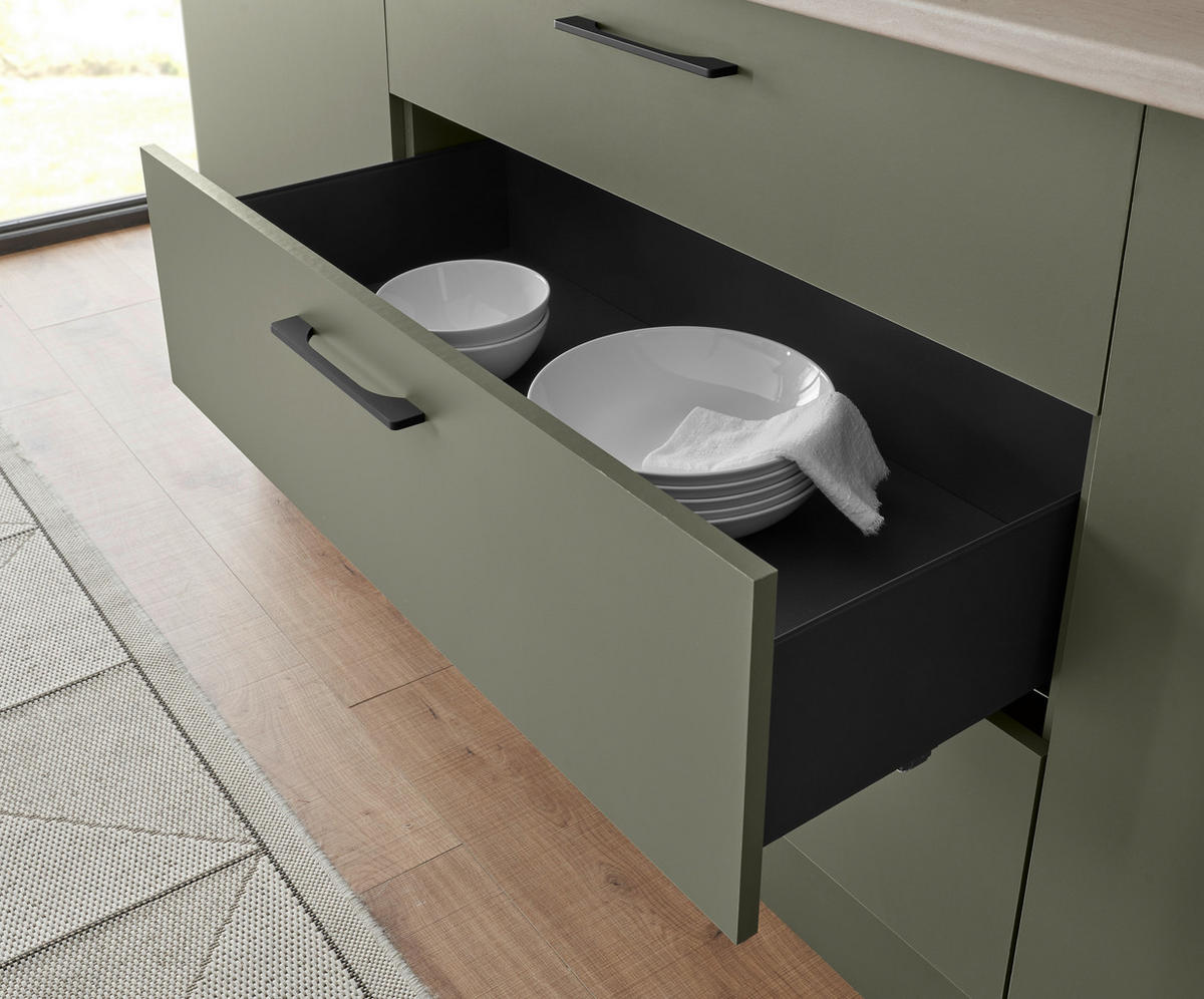 KÜCHENBLOCK 260 cm   in Grün, Mintgrün  - Beige/Schwarz, Design, Holzwerkstoff/Metall (260cm) - MID.YOU