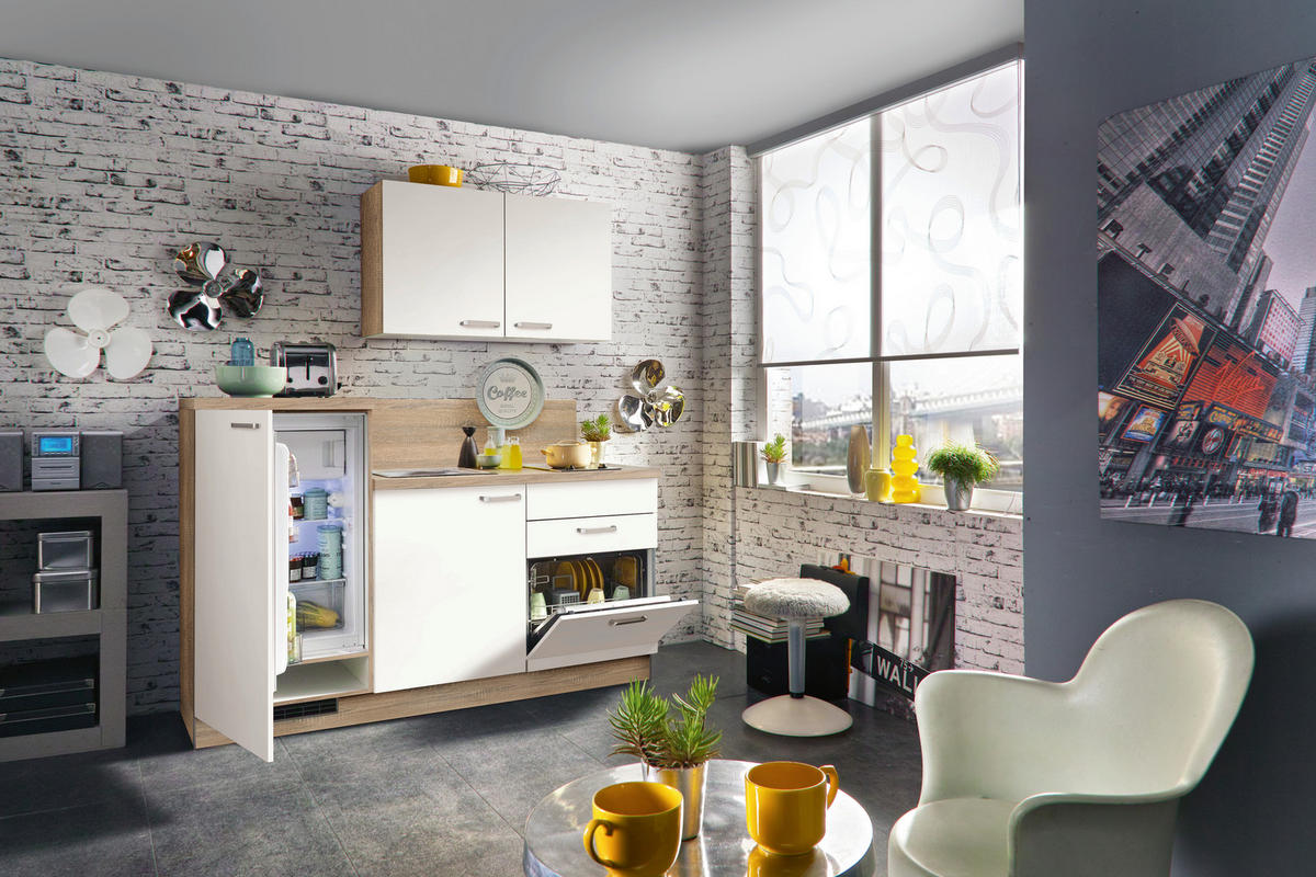 MAJHNA KUHINJA - barve nerjavečega jekla/barve hrasta, Basics, kovina/leseni material (180cm) - Express