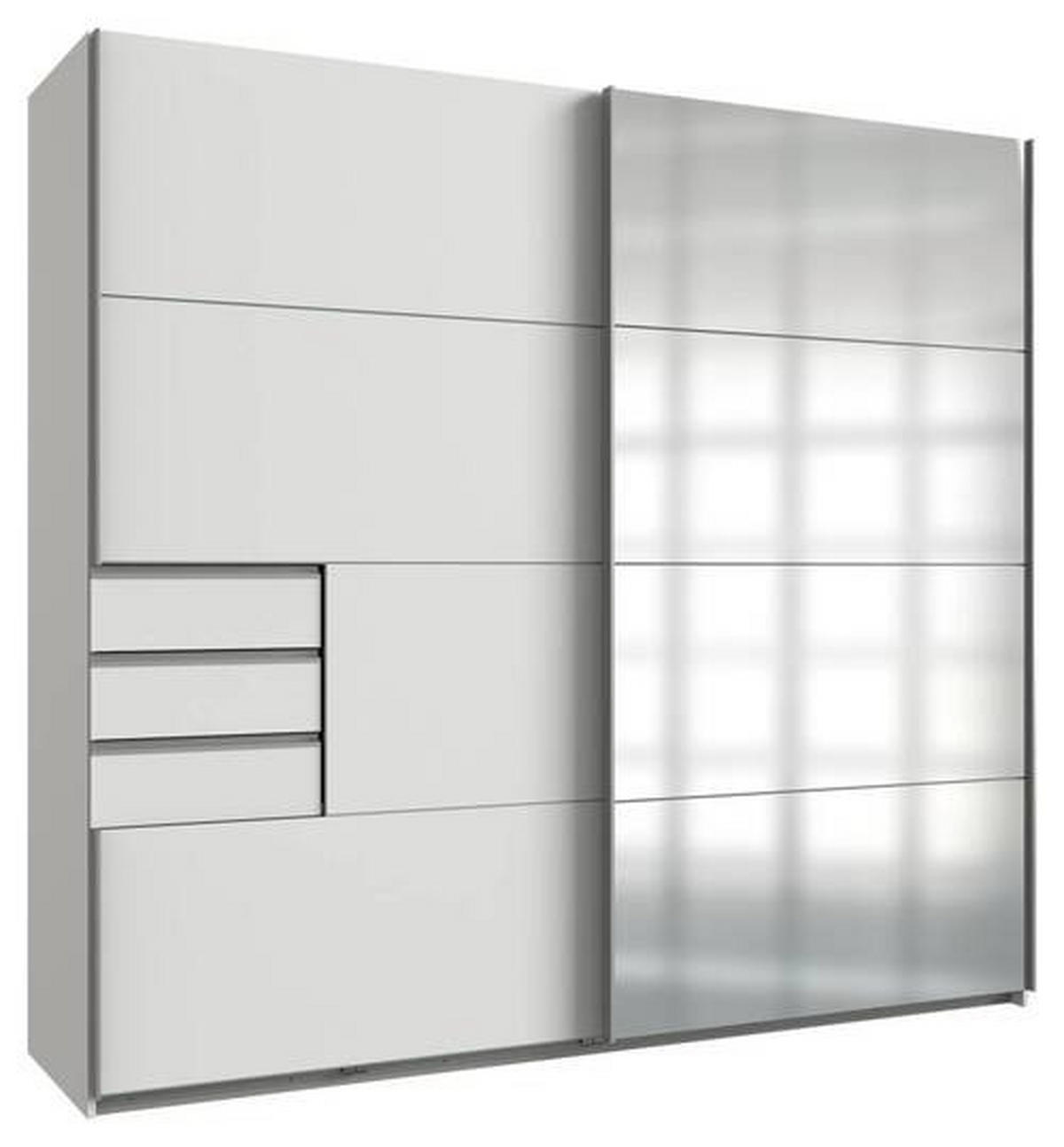 OMARA Z DRSNIMI VRATI, prozorno, bela, barve aluminija  - bela/barve aluminija, Konvencionalno, kovina/leseni material (225/210/64cm) - MID.YOU