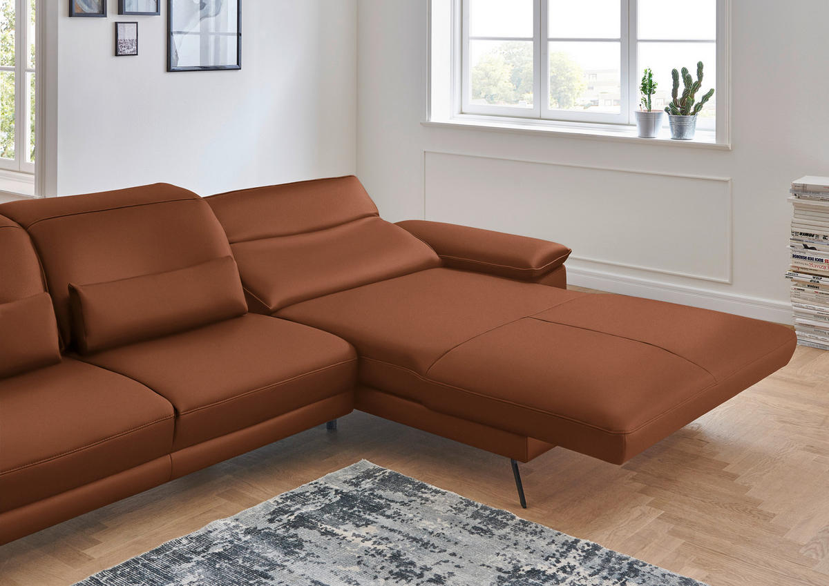 ECKSOFA in Echtleder Cognac  - Cognac/Schwarz, Design, Leder/Metall (328/193cm) - Dieter Knoll
