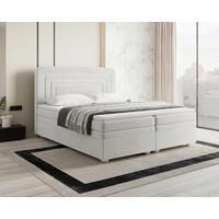 BOXBETT 160/200 cm,  in Creme, gepolstertes Kopfteil, Bettkasten, Topper, H2 + H3 = mittel + fest  - Creme/Bronzefarben, MODERN, Holz/Kunststoff (160/200cm) - Livetastic