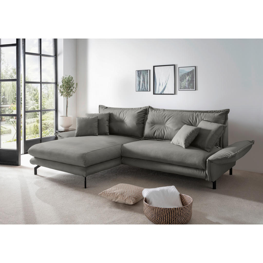 Thumbnail - Livetastic Ecksofa, Grau, Textil, 4-Sitzer, Füllung: Schaumstoff, L-Form, Ottomane links, 255x180 cm, Made in Europe, Rü...