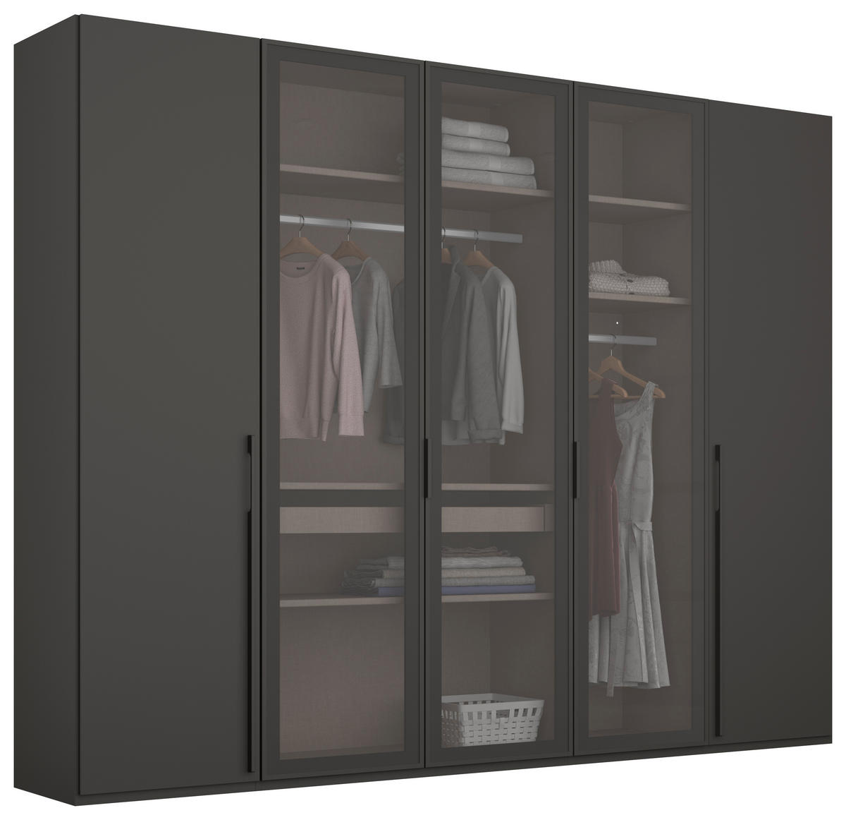 DREHTÜRENSCHRANK in Graphitfarben  - Graphitfarben, Trend, Glas/Holzwerkstoff (251/223/60cm) - Novel