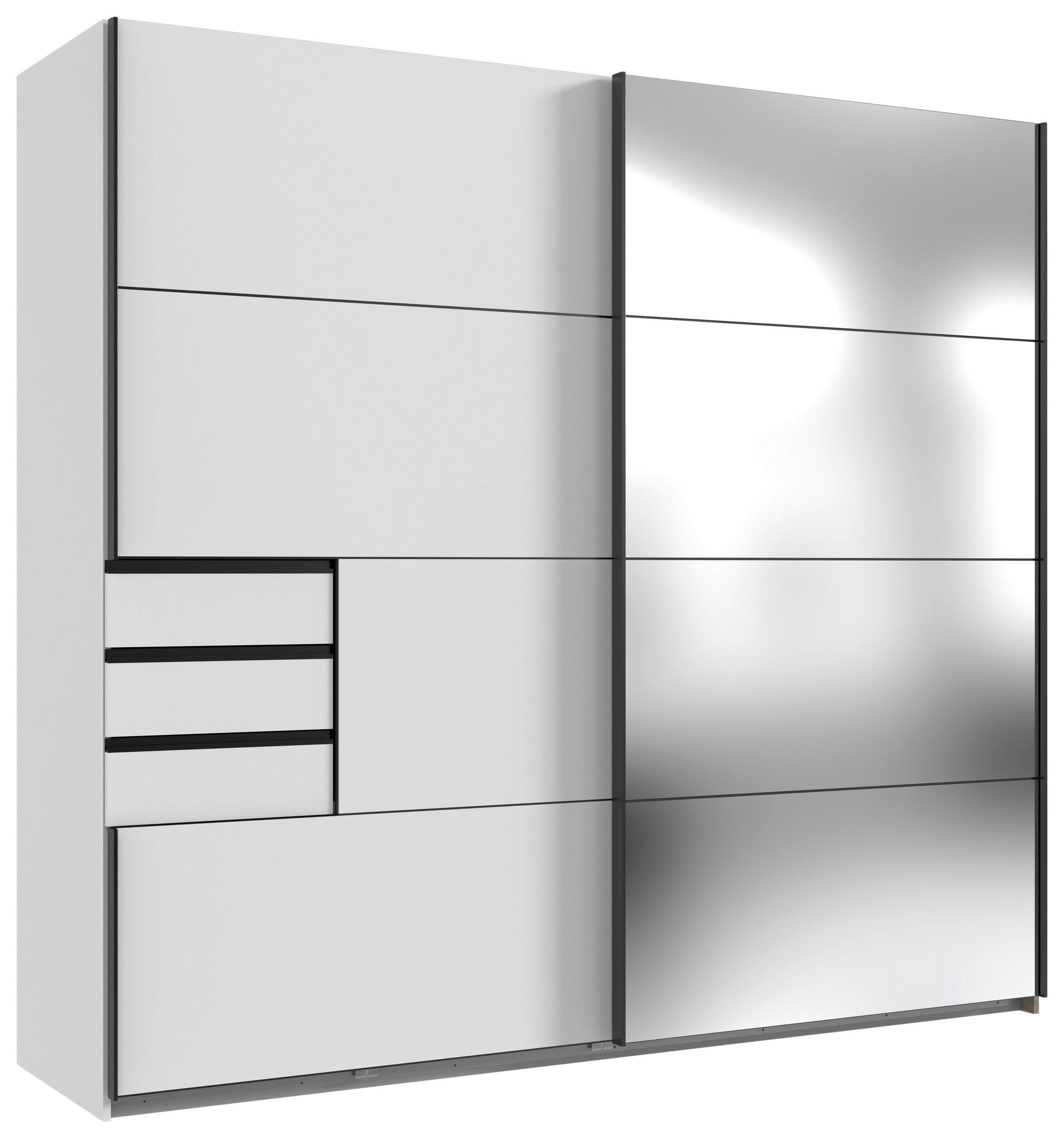 SCHIEBETÜRENSCHRANK 225/210/64 cm,  in Weiß, 2 Tür(en)  - Schwarz/Weiß, MODERN, Holzwerkstoff/Metall (225/210/64cm) - P & B