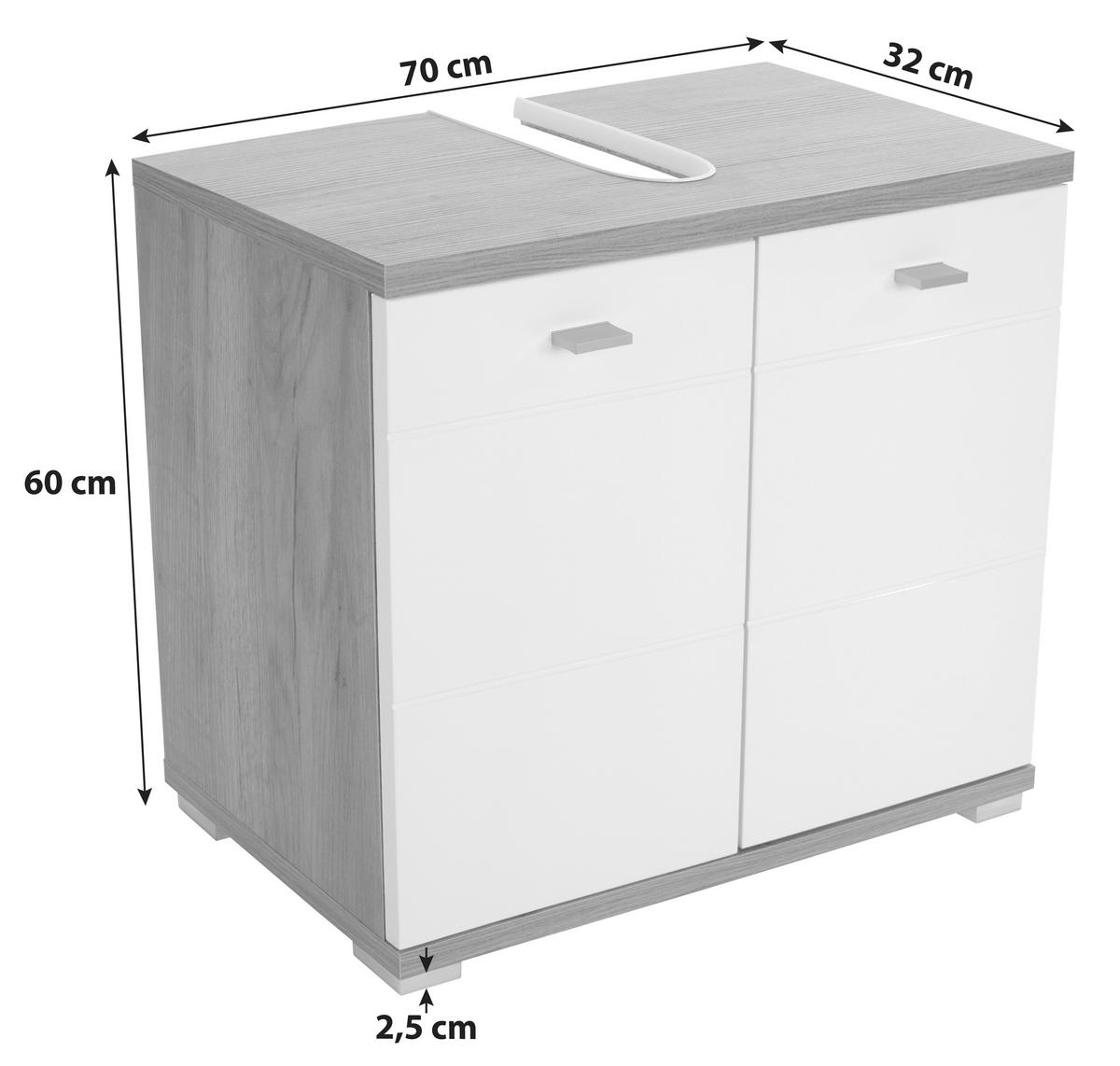 WASCHBECKENUNTERSCHRANK 70/60/32 cm  - Eichefarben/Alufarben, KONVENTIONELL, Holzwerkstoff/Kunststoff (70/60/32cm) - MID.YOU