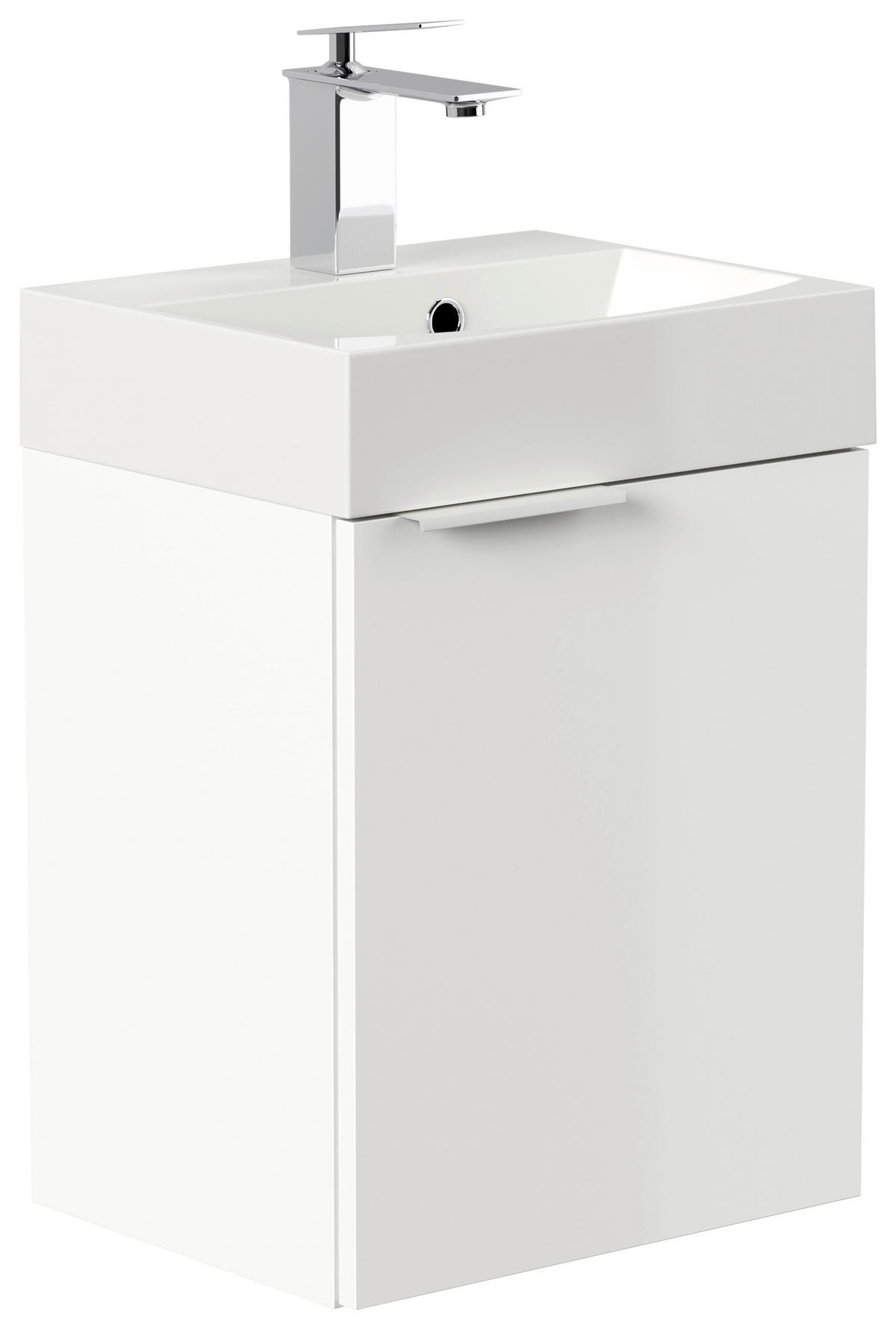 GÄSTEBAD 40 cm  - Weiß Hochglanz/Silberfarben, MODERN, Holzwerkstoff/Stein (40cm) - MID.YOU