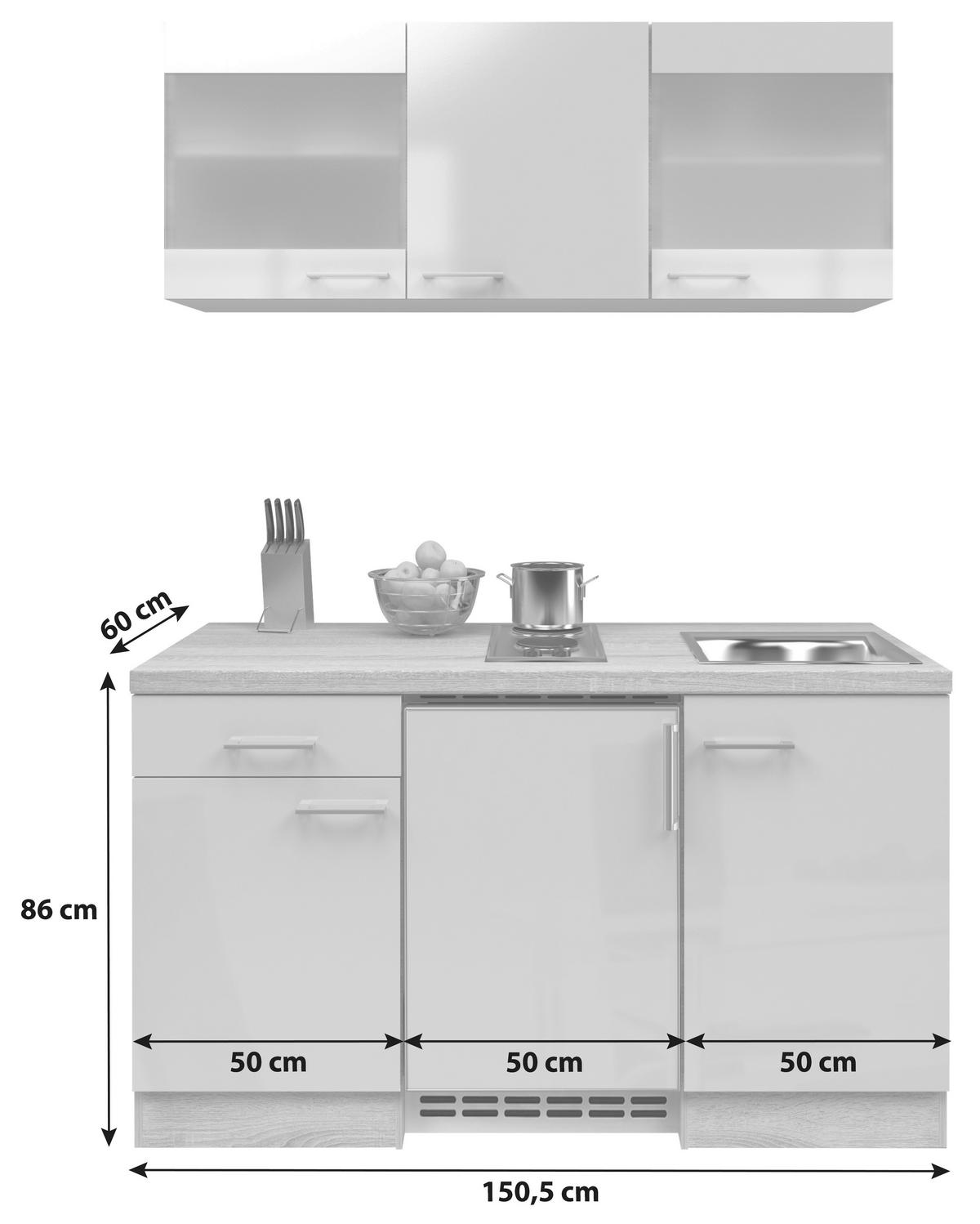 MINIKÜCHE 150,5 cm   in Sonoma Eiche, Kaschmir  - Kaschmir/Edelstahlfarben, MODERN, Glas/Holzwerkstoff (150,5cm) - FlexWell