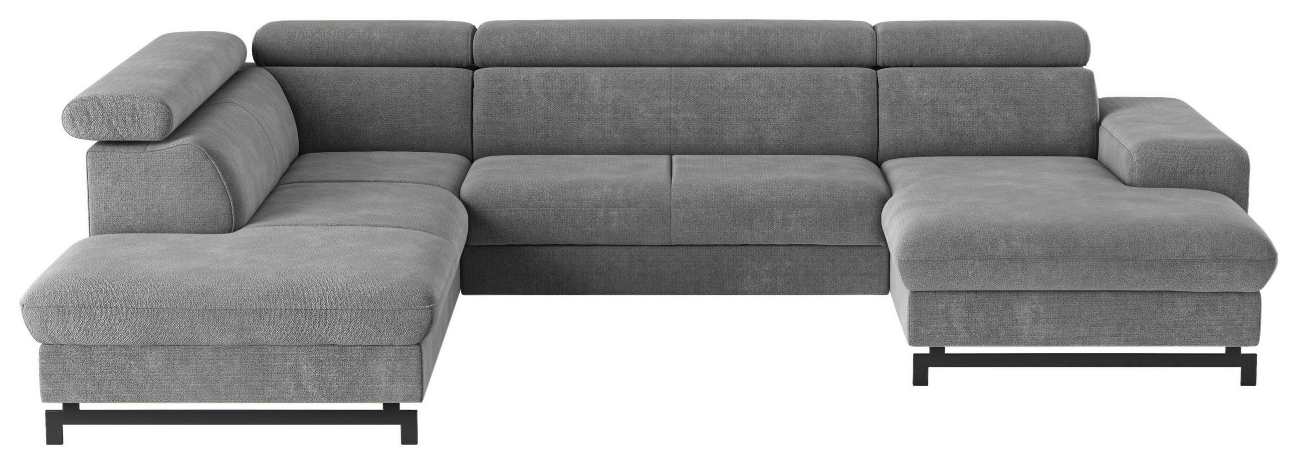 WOHNLANDSCHAFT Grau Chenille  - Schwarz/Grau, Textil/Metall (215/328/165cm) - MID.YOU