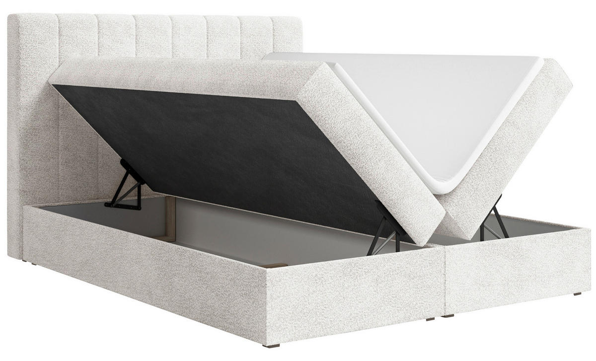 BOXBETT 160/200 cm,  in Weiß, Elfenbein, Bettkasten, Topper,  - Elfenbein/Schwarz, MODERN, Holz/Kunststoff (160/200cm) - MID.YOU