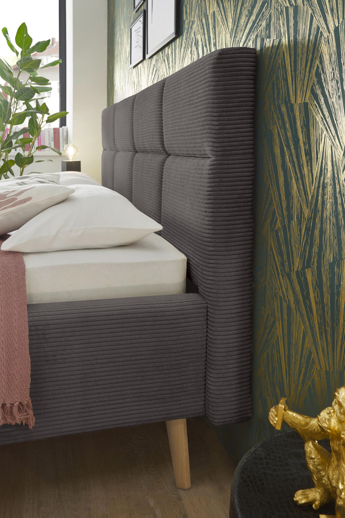 POLSTERBETT 180/200 cm,  in Grau,  - Eichefarben/Grau, KONVENTIONELL, Holz/Textil (180/200cm) - SetOne by Musterring