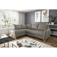 ECKSOFA Schlammfarben Echtleder Lederlook  - Schlammfarben/Buchefarben, Design, Leder/Holz (227/168cm) - Livetastic