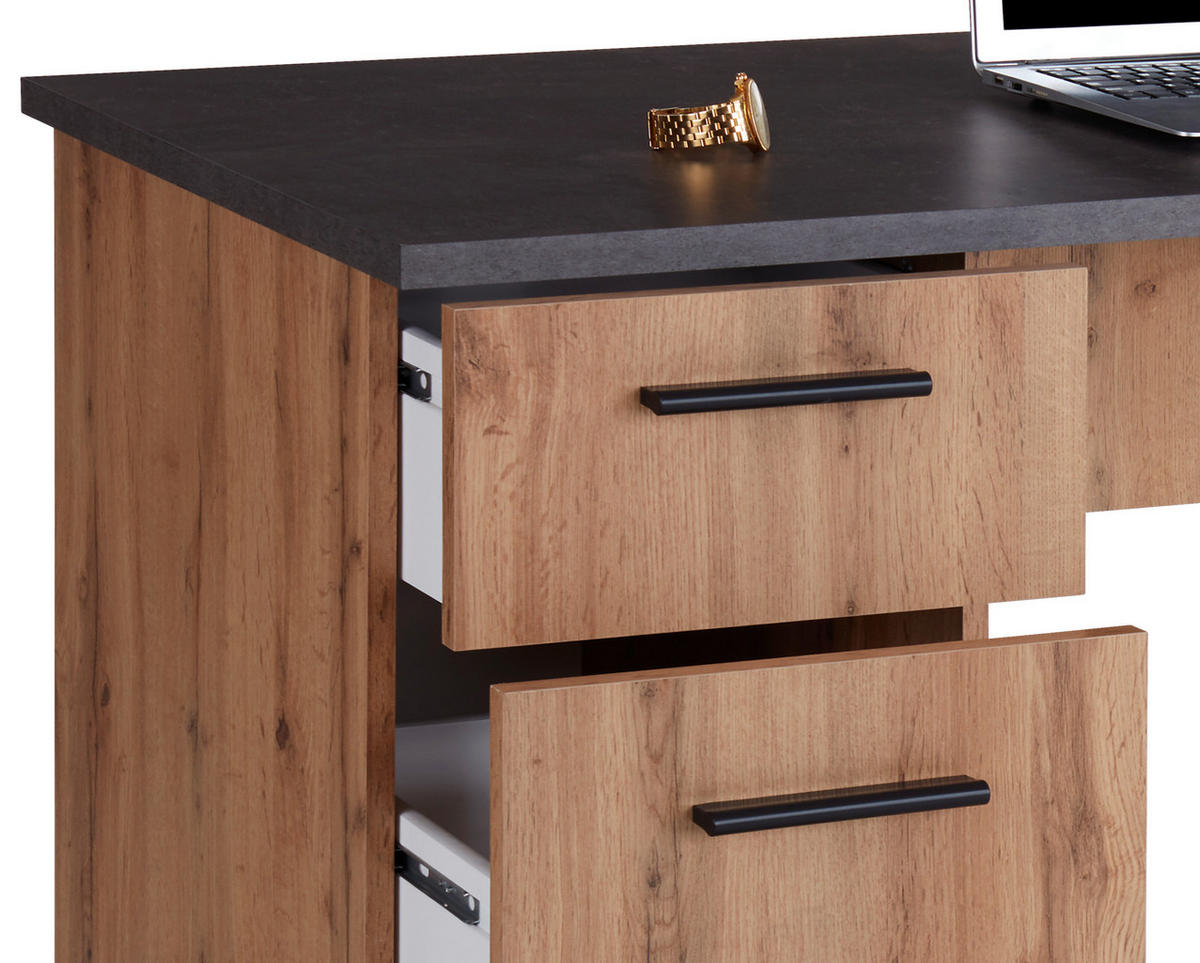 PISALNA MIZA leseni material barve hrasta  - barve hrasta/barve aluminija, Moderno, umetna masa/leseni material (138/76/60cm) - Carryhome