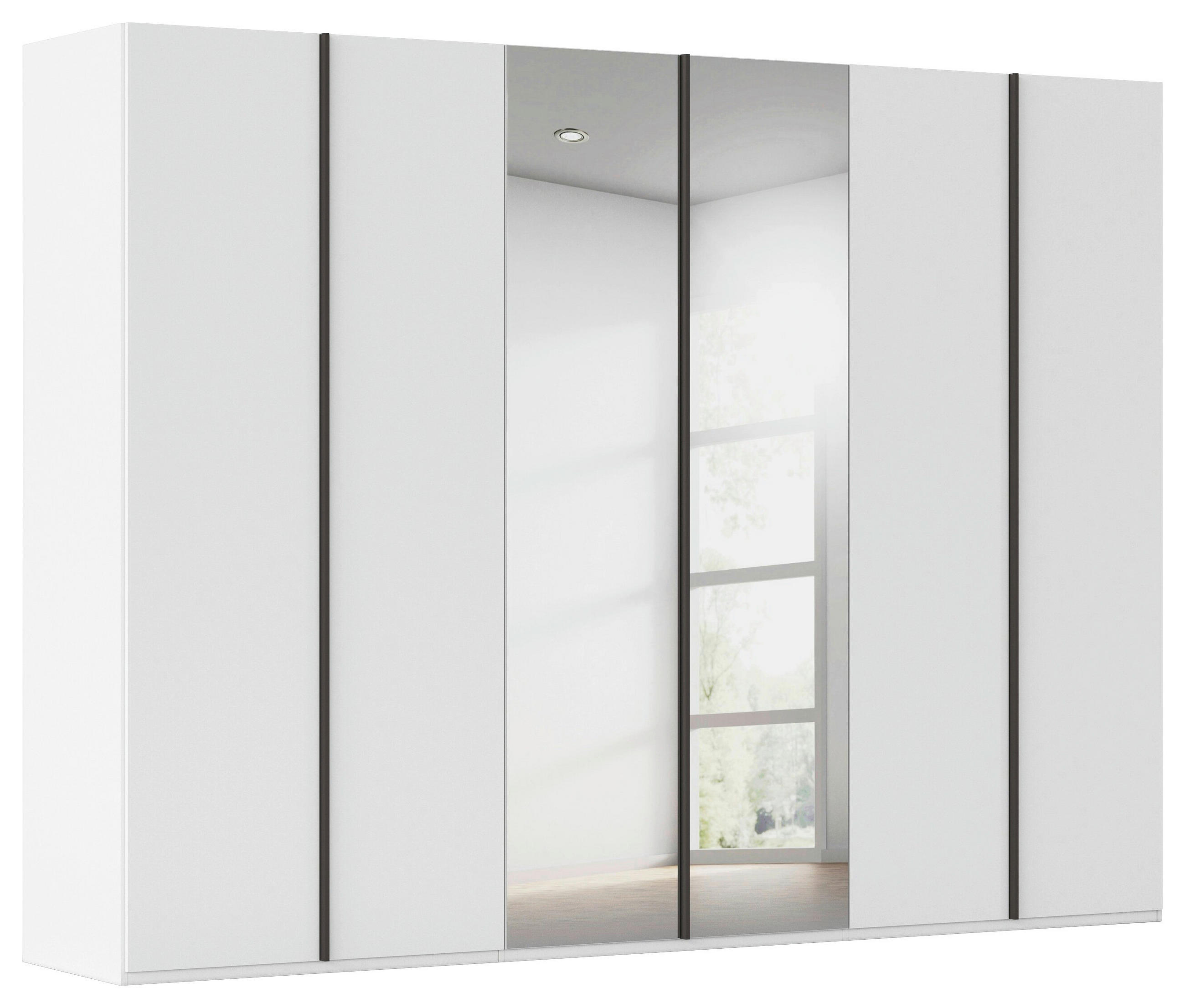 DREHTÜRENSCHRANK 301/223/61 cm,  in Weiß, 6-türig  - Graphitfarben/Weiß, Basics, Glas/Holzwerkstoff (301/223/61cm) - Novel