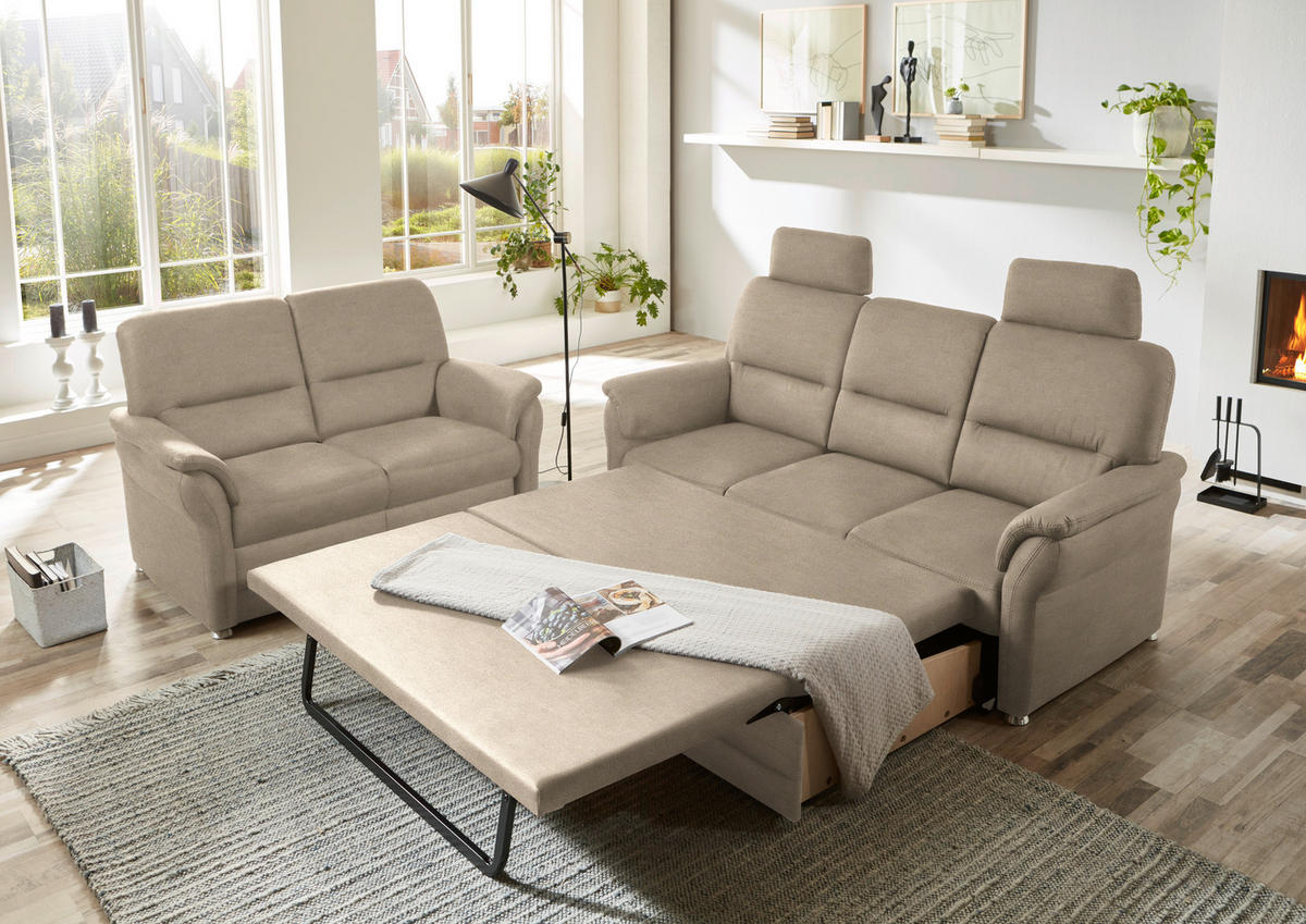 SITZGARNITUR in Mikrofaser Sandfarben  - Sandfarben/Alufarben, KONVENTIONELL, Textil/Metall (192/96/89cm) - Beldomo Comfort