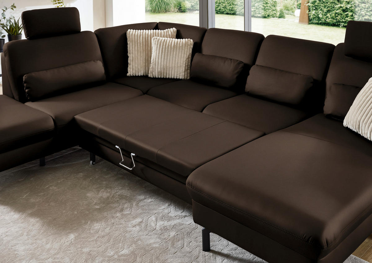 WOHNLANDSCHAFT Beldomo premium in Echtleder Dunkelbraun  - Dunkelbraun/Schwarz, KONVENTIONELL, Leder/Metall (224/306/168cm) - Beldomo Premium