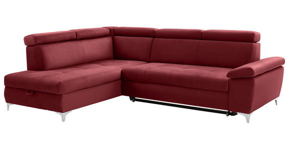 ECKSOFA Bordeaux Samt - Chromfarben/Bordeaux, KONVENTIONELL, Textil/Metall (206/271cm) - Carryhome
