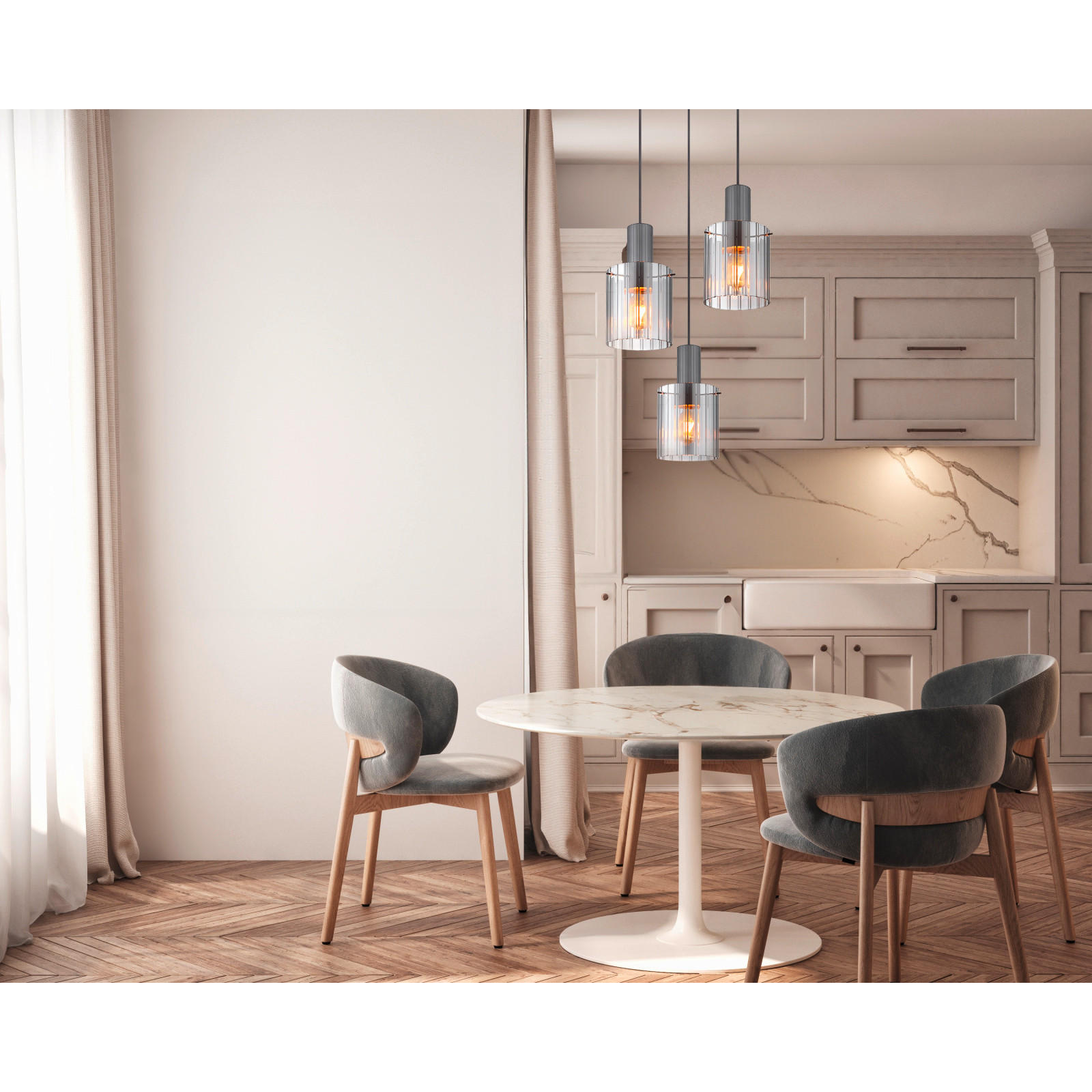 HÄNGELEUCHTE 48/150 cm  - Dunkelgrau, Design, Glas/Metall (48/150cm) - Globo