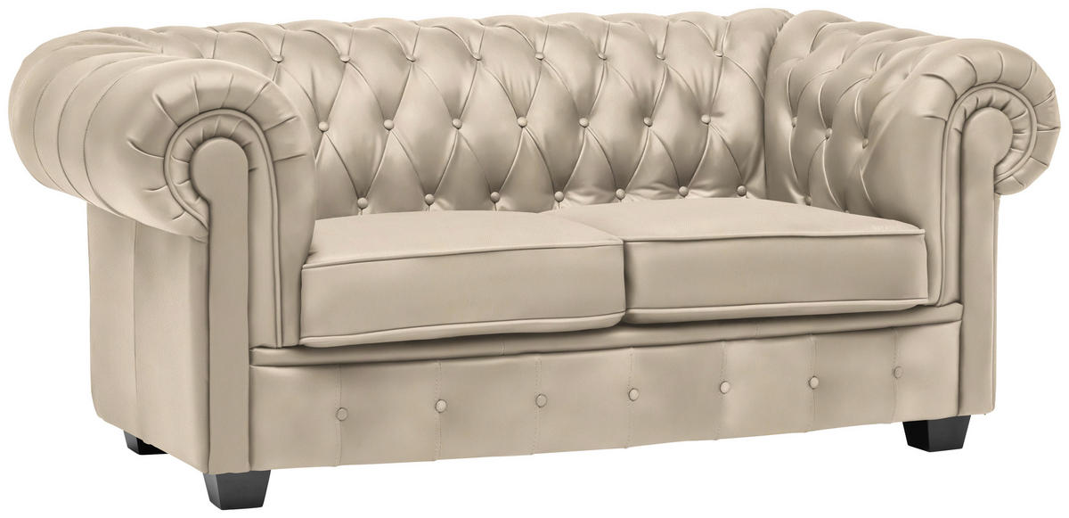 CHESTERFIELD-SOFA in Lederlook Creme  - Wengefarben/Creme, Lifestyle, Holz/Textil (180/76,5/96cm) - Landscape