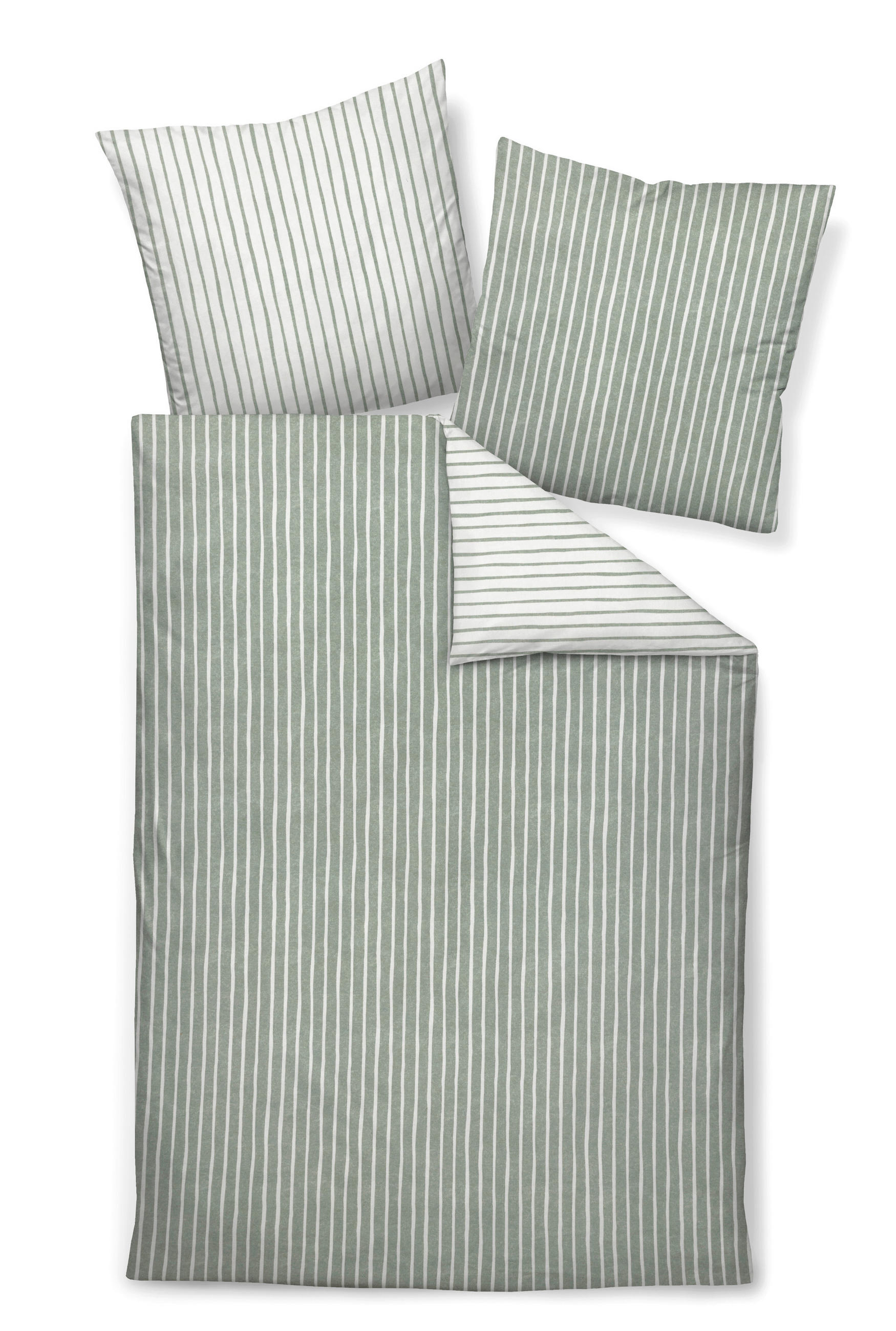 POSTELJNINA 135/200 cm bombažni flanel žajbljevo zelena  - žajbljevo zelena, Konvencionalno, tekstil (135/200cm) - Janine
