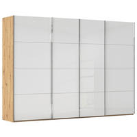 SCHWEBETÜRENSCHRANK 316/223/68 cm 4-türig Weiß, Eiche Artisan  - Chromfarben/Weiß, Design, Glas/Holzwerkstoff (316/223/68cm) - Novel