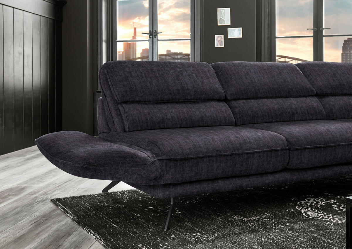 ECKSOFA in Velours Anthrazit  283/153 cm  - Anthrazit/Schwarz, Design, Textil/Metall (283/153cm) - Valdera