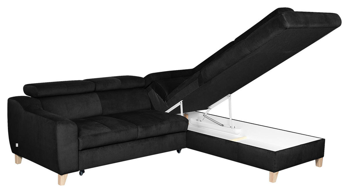 ECKSOFA in Webstoff Schwarz  - Buchefarben/Schwarz, Design, Holz/Textil (245/208cm) - Livetastic