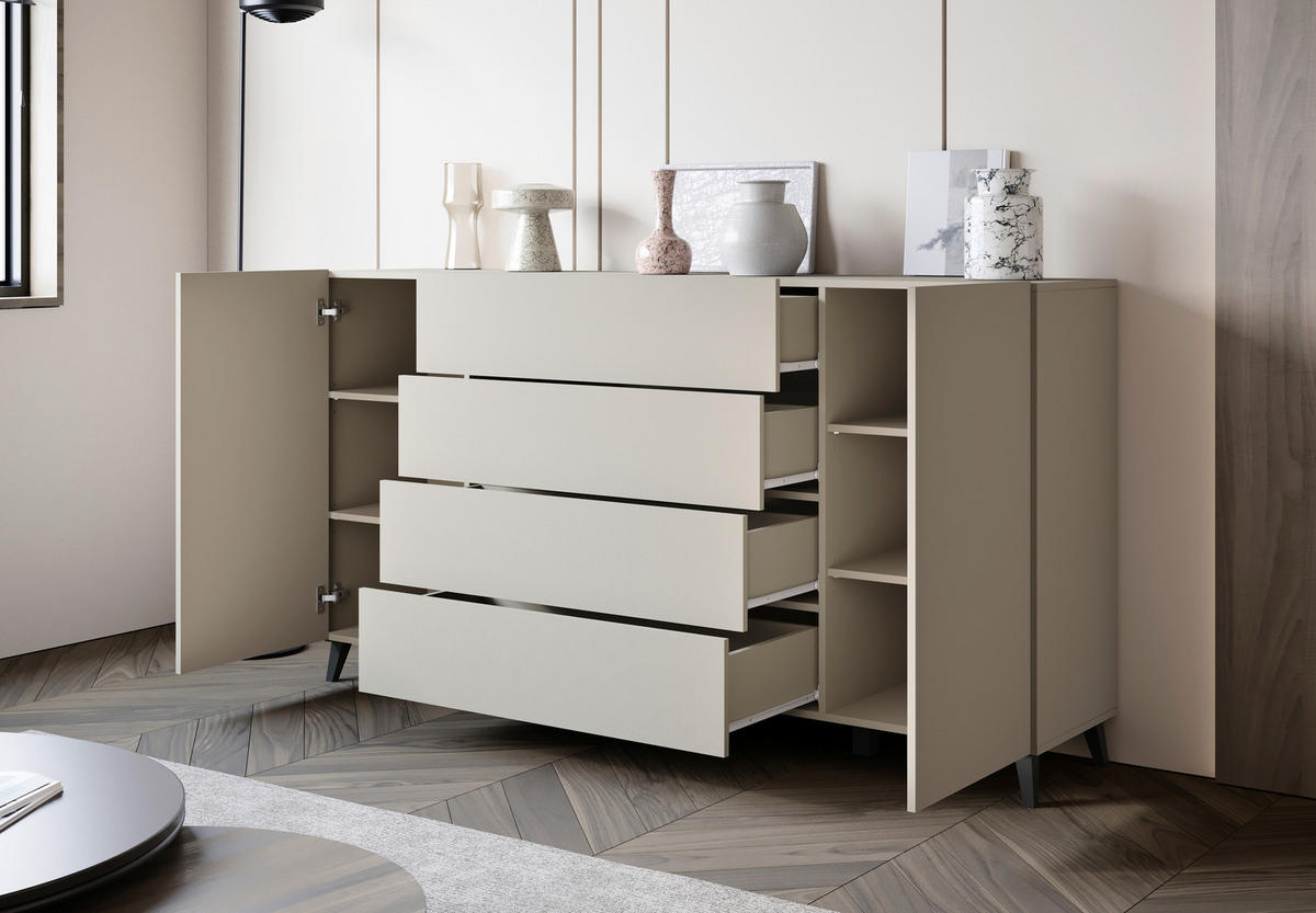 SIDEBOARD  180/95,4/39 cm 4 Schublade(n)  - Kaschmir/Schwarz, Design, Holzwerkstoff/Kunststoff (180/95,4/39cm) - P & B