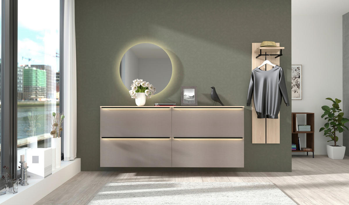 GARDEROBE 4-teilig  in 257/195/37 cm  - Eichefarben/Grau, Design, Glas/Holzwerkstoff (257/195/37cm) - Voleo