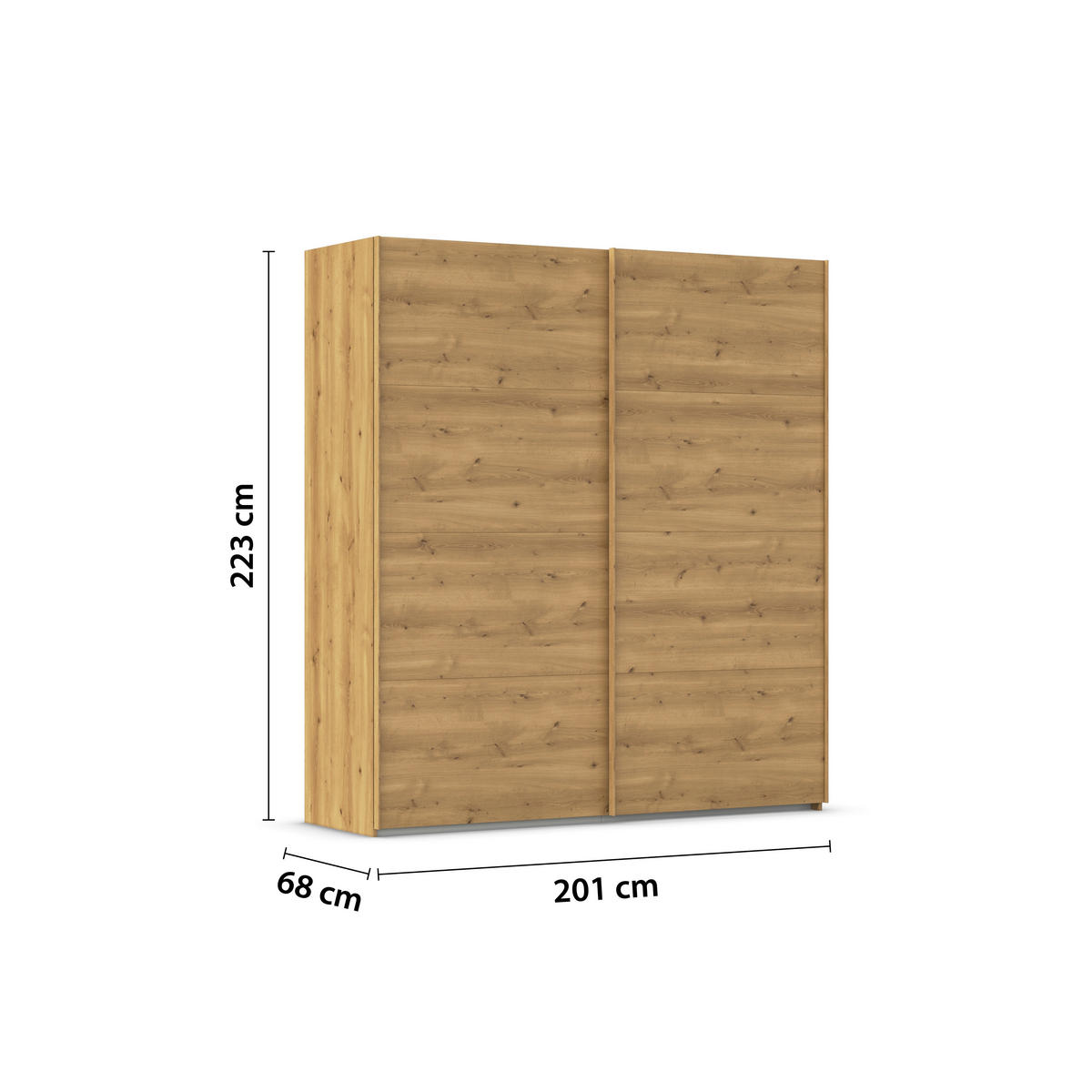 SCHWEBETÜRENSCHRANK 201/223/68 cm 2-türig Eichefarben  - Eichefarben, Design, Holzwerkstoff/Kunststoff (201/223/68cm) - Novel