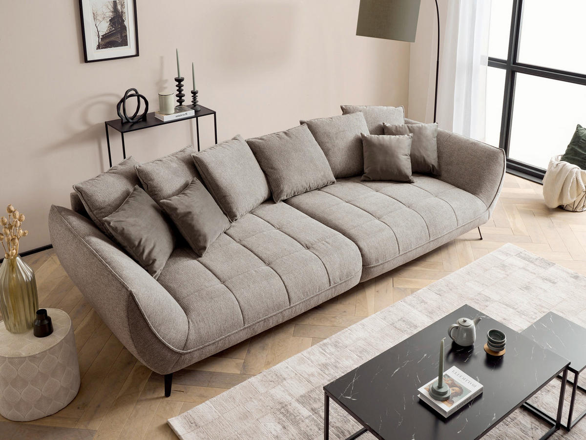 BIGSOFA Flachgewebe Taupe  - Taupe/Schwarz, Design, Textil/Metall (311/95/130cm) - Livetastic