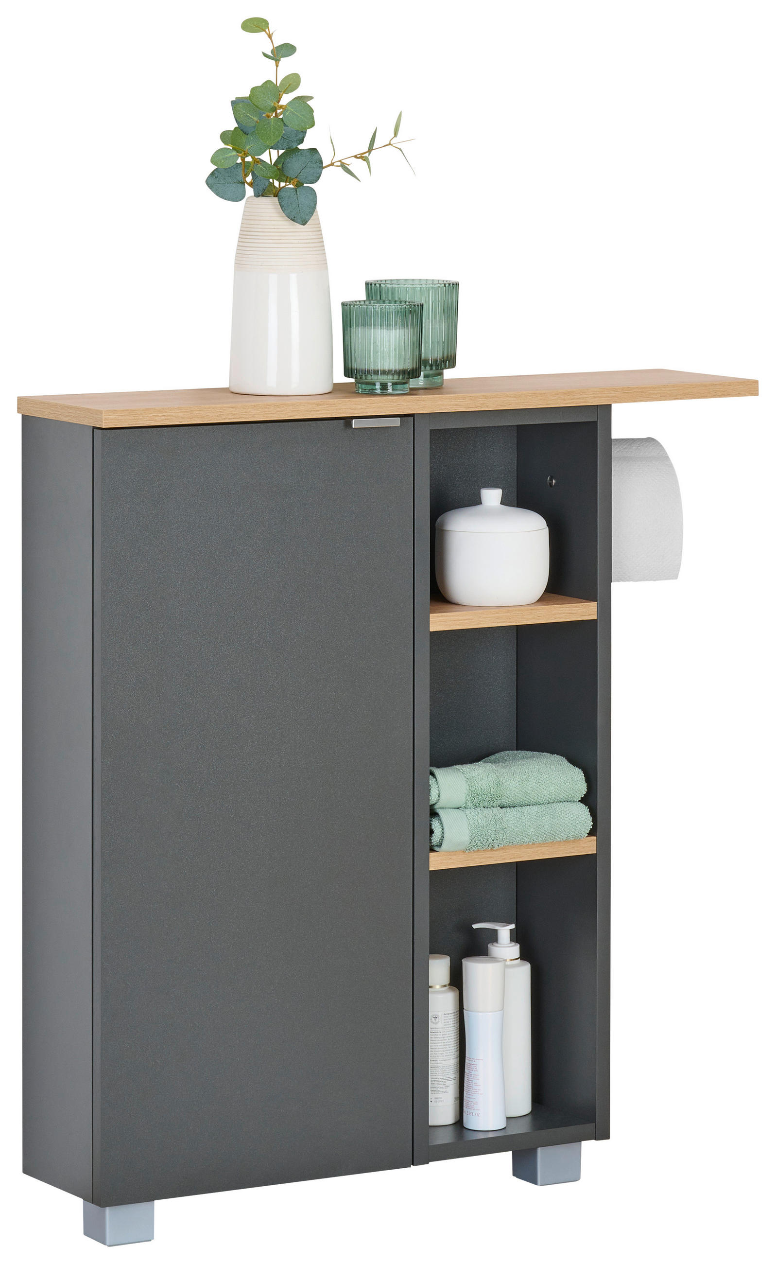 home24 Unterschrank Palium Anthrazit, Eiche Artisan 70.7x76.8x17 cm