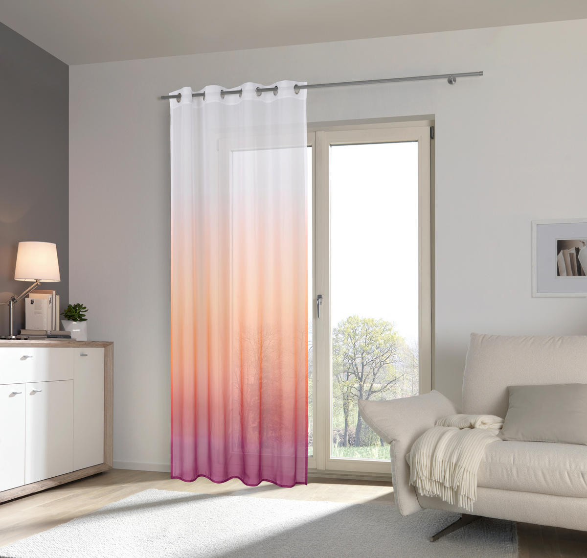ZÁVES S OČKAMI, polopriehľadné, 140/245 cm - lila/oranžová, Trend, textil (140/245cm) - Esposa