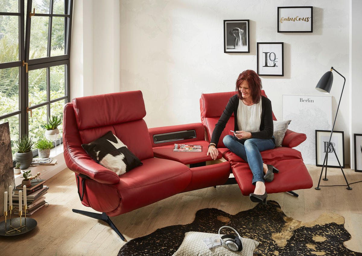 HEIMKINO-SOFA Echtleder Rot  - Anthrazit/Rot, KONVENTIONELL, Leder (254/107/105cm) - Himolla Komfortklass