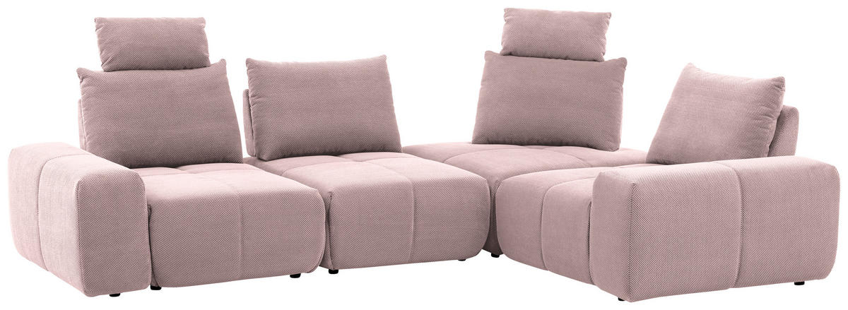 ECKSOFA in Velours Altrosa  326/236 cm  - Schwarz/Altrosa, Design, Kunststoff/Textil (326/236cm) - Xora