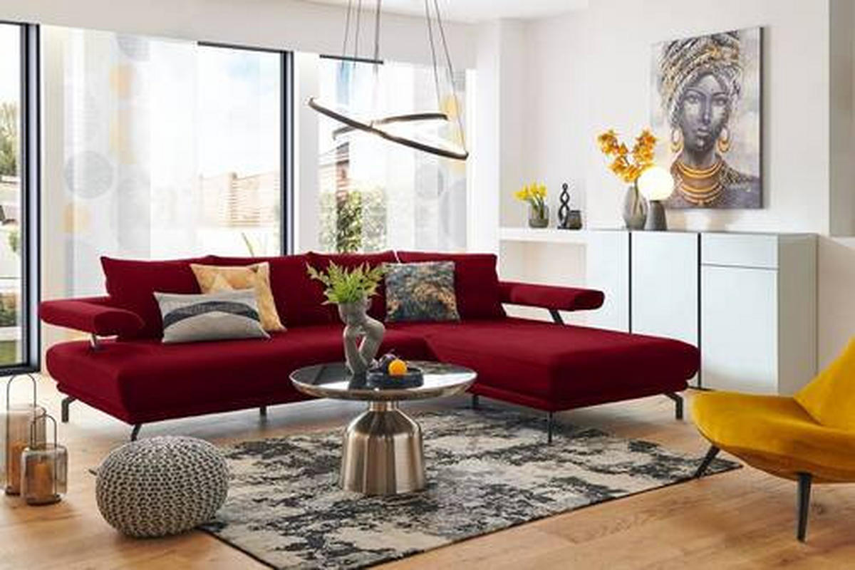 ECKSOFA in Mikrofaser Rot  - Rot/Schwarz, Design, Textil/Metall (305/224cm) - Dieter Knoll