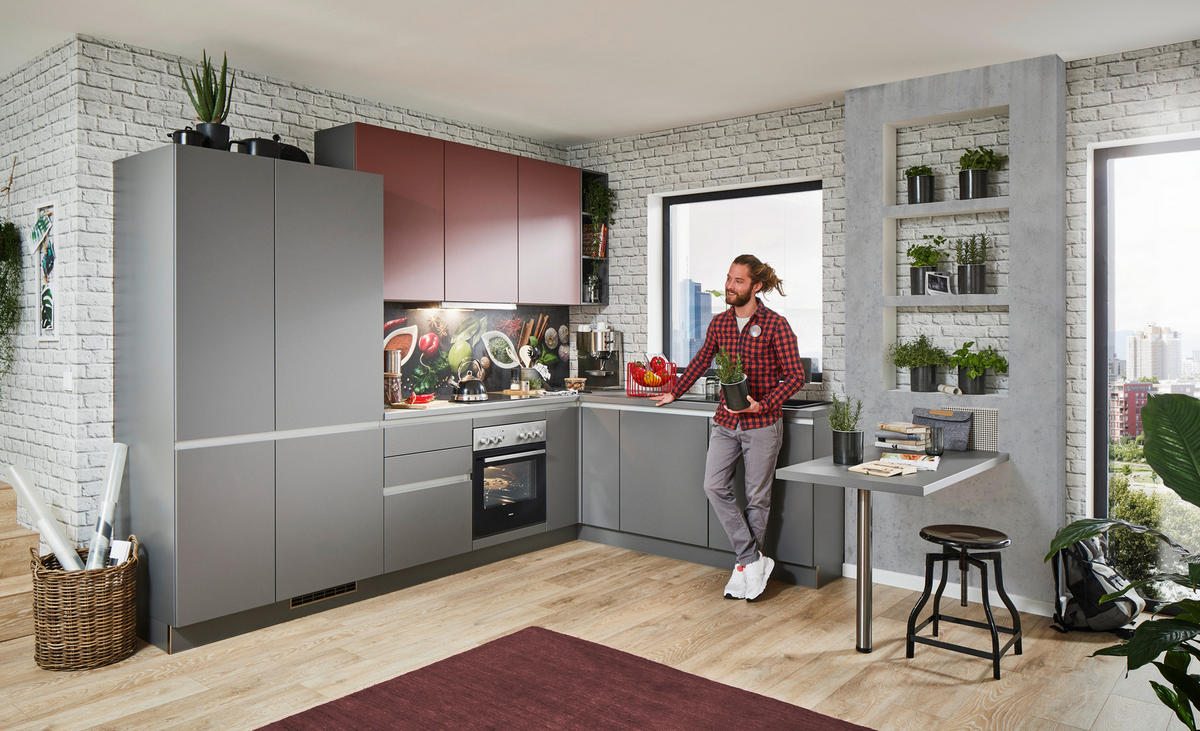 ECKKÜCHE 312/270 cm  in Anthrazit, Rot  - Anthrazit/Rot, MODERN, Holzwerkstoff (312/270cm) - Welnova