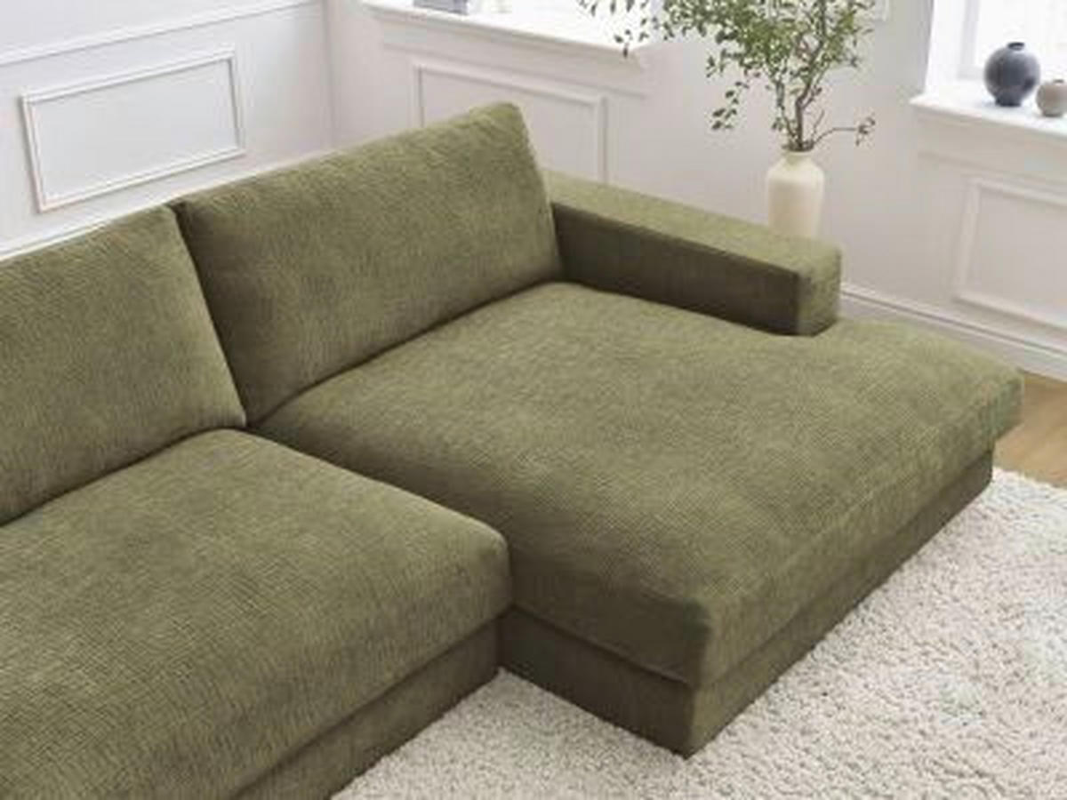 ECKSOFA Ottomane rechts  LEONARD Grün Struktur  - Schwarz/Grün, MODERN, Kunststoff/Textil (234/159cm)
